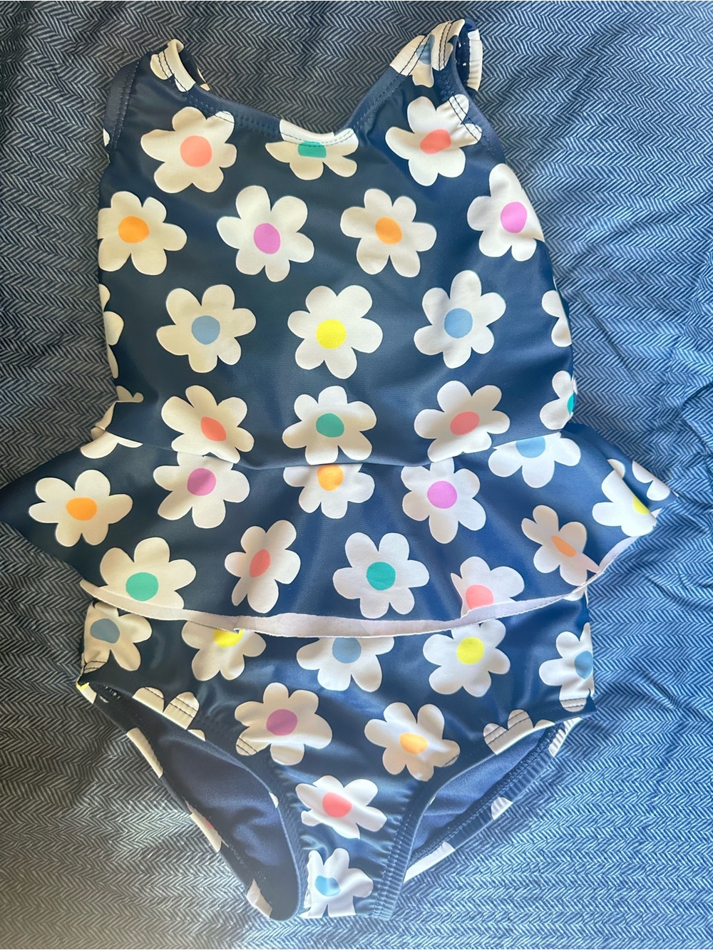 jumping beans Navy Floral Peplum One-Piece Swimsuit with Multicolor Centers